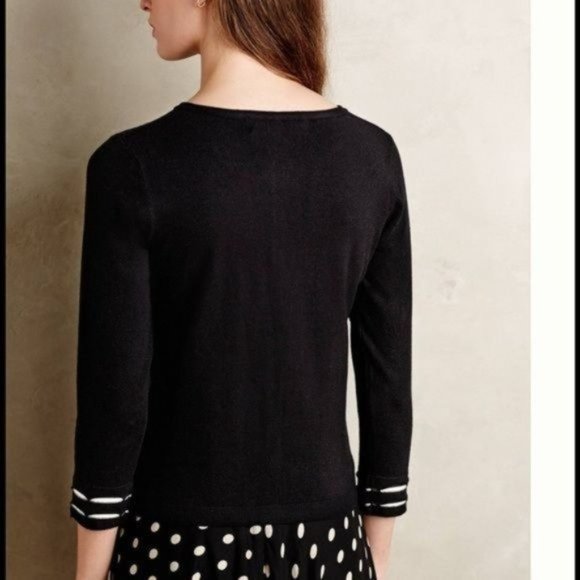Anthropologie Sparrow Scalloped Striped Cardigan Black White S Small - Picture 2 of 11